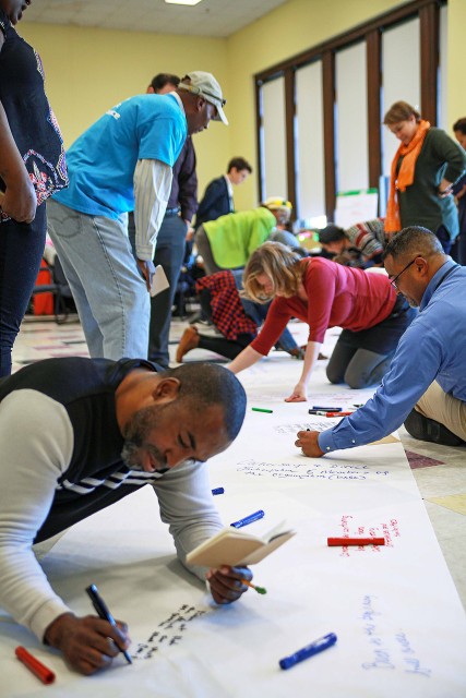 Lab participants in Providence, RI write out their hopes for community change
