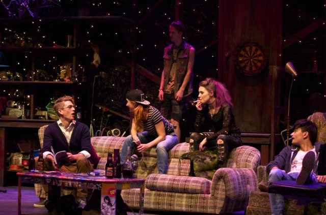 Alberta Theatre Projects world premiere of The Circle by Geoffrey Simon Brown (October 2015). Pictured L to R: Brett Dahl, Elisa Benzer, Geoffrey Simon Brown, Leanne Govier and Daniel Fong. Photo by: Michael Lohaus.